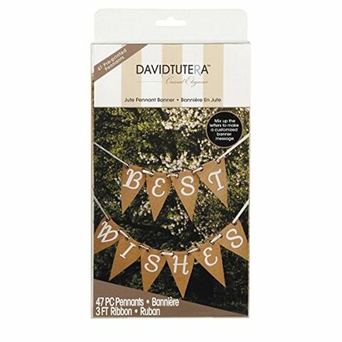 David Tutera Jute Burlap and Satin Pennant Banner with Printed Letters and Pre-punched Riveted Holes