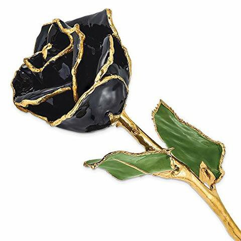 Allmygold Jewelers Long Stem 24k Dipped Gold Trim Black Rose