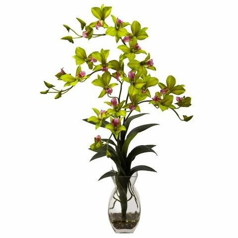 Nearly Natural 1292-GR Dendrobium Orchid with Vase Arrangement, Green