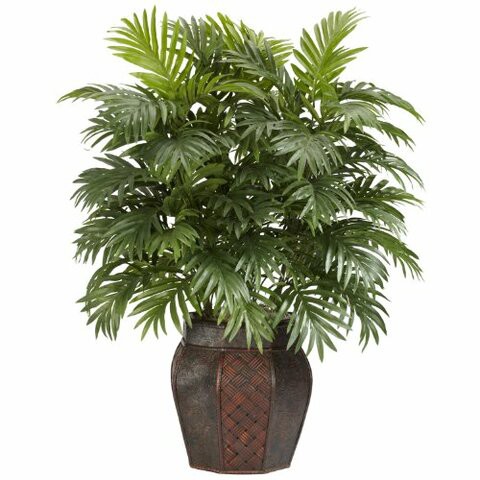 Nearly Natural 6651 Areca Palm with Vase Decorative Silk Plant, Green