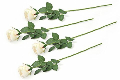 DII Artificial Silk Craft Flowers for Bouquets, Weddings, Wreaths, &amp; Crafts, Single Closed Rose Bud Stem - Set of 4 White