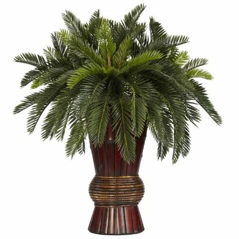 Nearly Natural 6655 Cycas with Bamboo Vase Decorative Silk Plant, Green