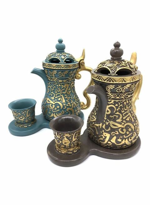 Generic 2-Piece Ceramic Incense Burner Set Brown/Green/Gold 15&times;7cm