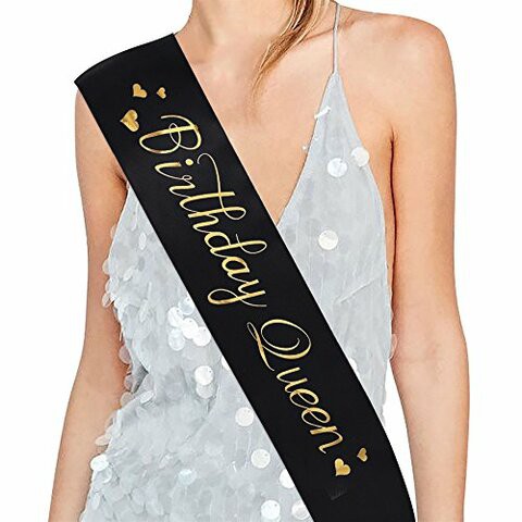 Adbetty &quot;Birthday Queen&quot; Sash - 15Th 16Th 17Th 18Th 21St 22Nd 25Th 30Th 40Th 50Th Birthday Sash Birthday Gifts Party Favors, Supplies And Decorations (Black/Gold Foil)