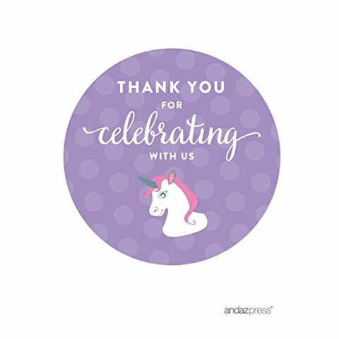 Andaz Press Birthday Round Circle Labels Stickers, Thank You For Celebrating With Us, Unicorn, 40-Pack, For Gifts And Party Favors