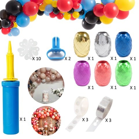 Balloon Arch Garland Decorating Tool Kit for party decorations Wedding Happy Birthday with arch Strip Tape roll,air pump,Dot Glue sticker,Ribbon Roll,tying tools,flower clips