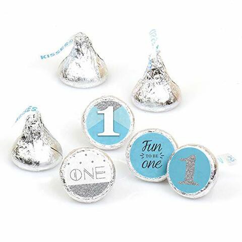 Big Dot Of Happiness 1St Birthday Boy - Fun To Be One - First Birthday Party Round Candy Sticker Favors - Labels Fit Hershey S Kisses (1 Sheet Of 108)