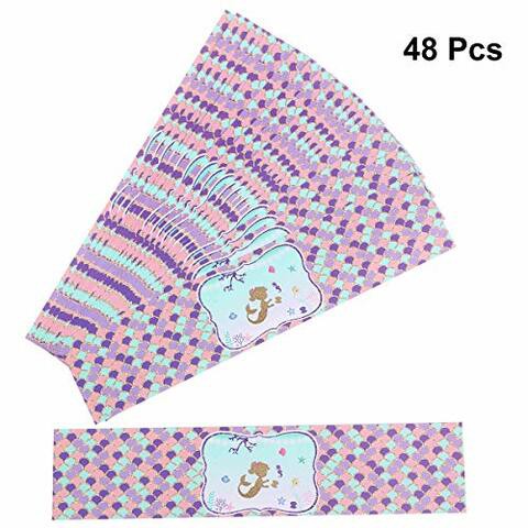 Amosfun 48Pcs Mermaid Bottle Labels Shiny Scale Mermaid Bottle Wraps Mermaid Theme Birthday Party Favors Supplies Mermaid Water Bottle Stickers Decals Decorations