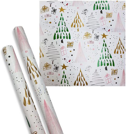 Party Time Gift Wrapping Paper - 2 Rolls Merry Christmas, Gifts and Christmas Tree Colorful Design Christmas Gift Wrapping Paper - For Christmas Gift Decoration - 70x100cm