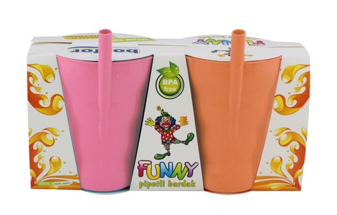 Q-Lux Cup With Straw, Plastic Cup with Built in Straw for Kids, Pack of 2
