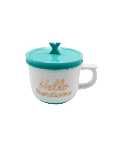 H&amp;L Zakka - Hello Handsome Ceramic Cup with Lid Green