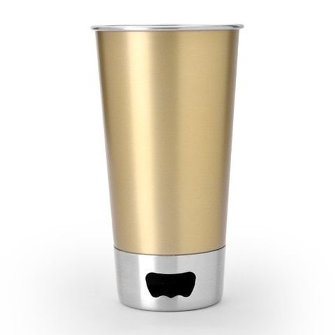 Beer Pint Stainless Steel Beer Mug With Beer Opener Base By Asobu, Champagne