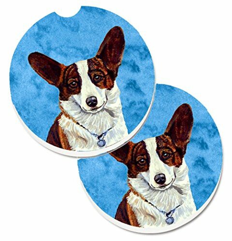 Caroline&#39;s Treasures LH9378BUCARC Blue Corgi Set of 2 Cup Holder Car Coasters, Large, multicolor