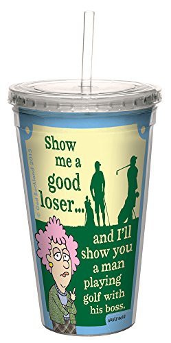 Tree-Free Greetings 16-Ounce Double-Walled Cool Cup With Reusable Straw, Aunty Acid Golf With Boss