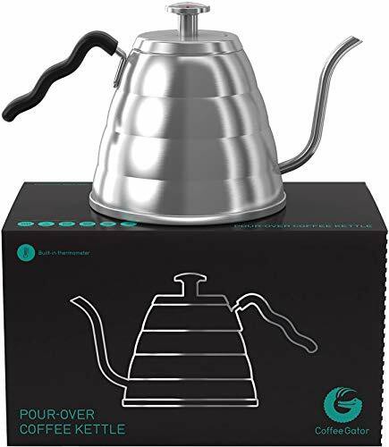 Gooseneck Kettle - Coffee Gator Pour Over Kettle - Precision-Flow Spout and Thermometer - Barista-Standard Hand Drip Tea and Coffee Kettle for Induction and all Stovetops - 34oz