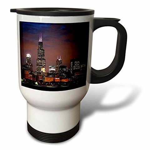 3Drose Chicago Skyline At Night Travel Mug, 14-Ounce, Stainless Steel