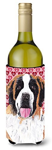 Caroline&#39;s Treasures Sc9257Literk Saint Bernard Hearts Valentine&#39;s Day Portrait Wine Bottle Beverage Insulator Beverage Insulator Hugger, Wine Bottle, Multicolor