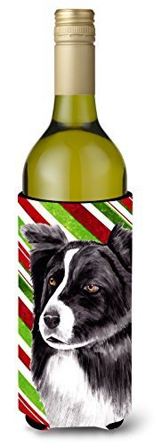 Caroline&#39;s Treasures Sc9327Literk Border Collie Candy Cane Holiday Christmas Wine Bottle Beverage Insulator Beverage Insulator Hugger, Wine Bottle, Multicolor