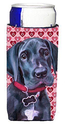 Caroline&#39;s Treasures Lh9565Muk Black Great Dane Puppy Hearts Love And Valentine&#39;s Day Ultra Beverage Insulators For Slim Cans, Slim Can, Multicolor