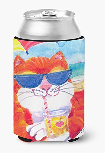 Caroline&#39;s Treasures 6118Cc Cool Cat With Sunglasses At The Beach Can Or Bottle Beverage Insulator Hugger, Can Hugger, Multicolor