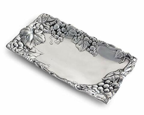 Arthur Court Metal Bread Serving Tray Grape Pattern Sand Casted In Aluminum With Artisan Quality Hand Polished Design Tanish-Free, 6 Inch X 12 Inch