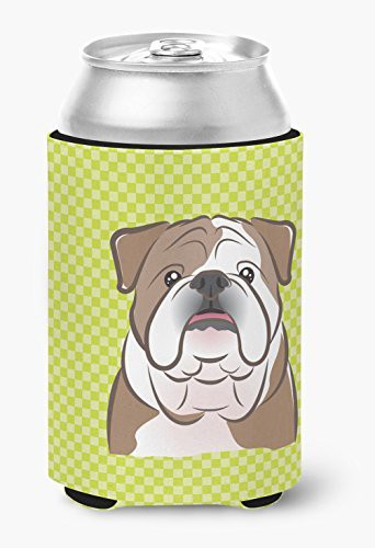 Caroline&#39;s Treasures Bb1281Cc Checkerboard Lime Green English Bulldog Can Or Bottle Hugger, Can Hugger, Multicolor