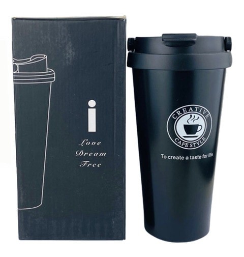 Thermal Cup Stainless Steel, Vacuum Insulated Travel Tumbler, Durable Insulated Coffee Mug, Thermal Cup with Double Partition SEALING Ring - 450ml (BLACK)