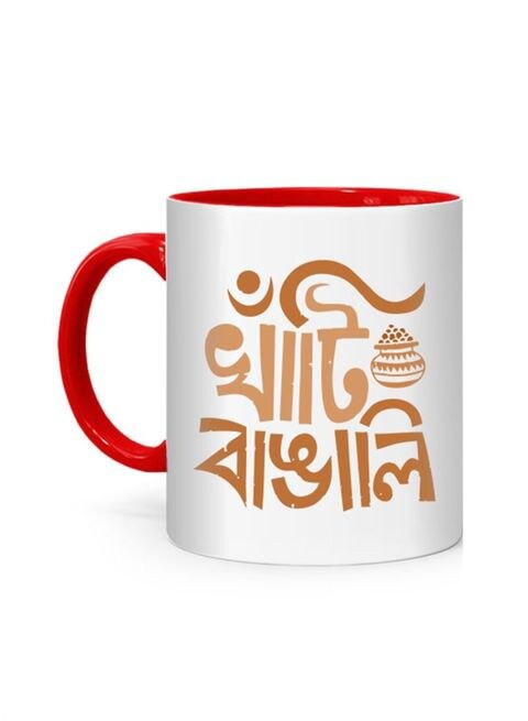 FMstyles Khati Bangali Printed Mug White/Red 10 cm