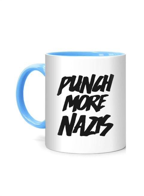 FMstyles Goals Punch More Nazis Printed Mug White/Blue 10 cm