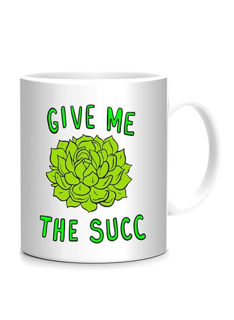 FMstyles Give Me The Succ Printed Mug White/Green 10 cm