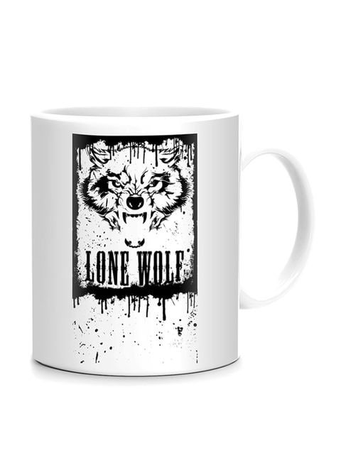 FMstyles Lone Wolf Design Mug White/Black 10 cm