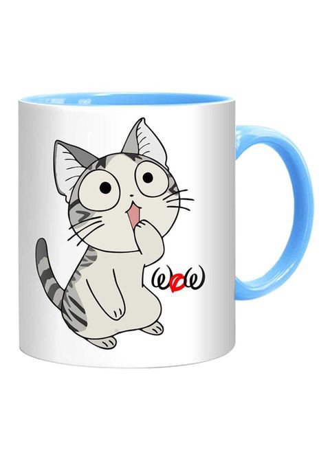 FMstyles Wow Cat Expression Mug White/Blue/Grey 10 cm