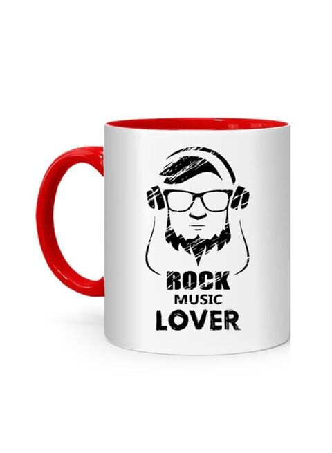 FMstyles Rock Music Lover Printed Mug White/Red 10 cm