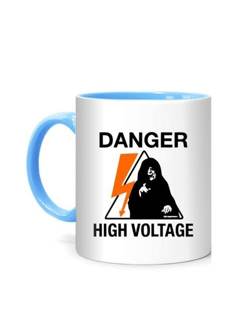 FMstyles Danger High Voltage Blue Inner Mug Printed Mug White/Blue 10 cm