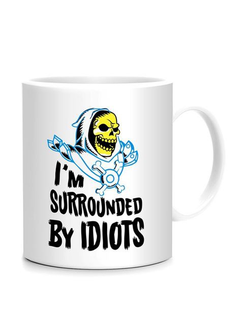 FMstyles I&#39;m Surrounded By Idiots Printed Mug White/Black/Blue 10 cm