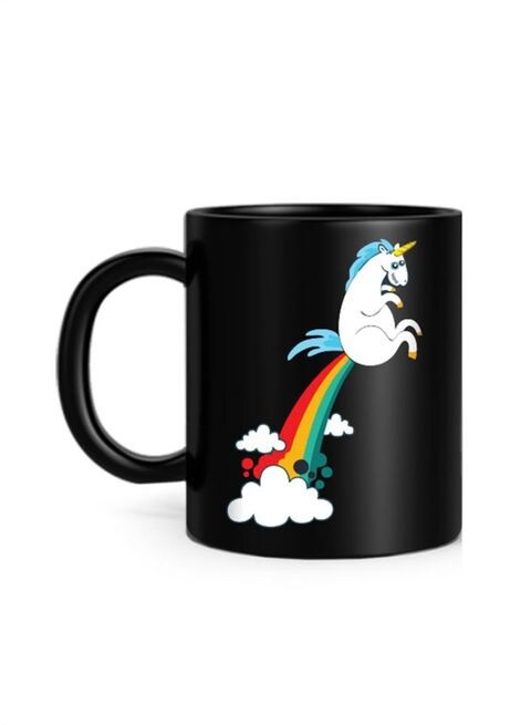 FMstyles Funny Unicorn Rainbow Cloud Printed Mug Black 10 cm