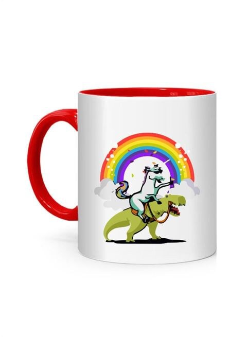 FMstyles Unicorn Riding T Printed Mug White/Red 10 cm