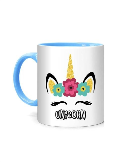 FMstyles Unicorn Head Printed Mug White/Blue 10 cm