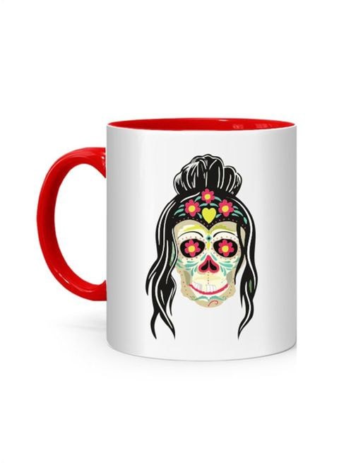 FMstyles Woman Skull Design Red Inner Mug Printed Mug White/Red 10 cm