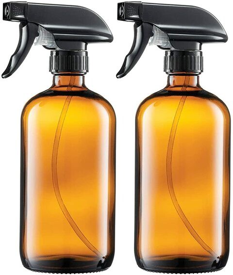 FUFU 8oz Amber Glass Boston Spray Bottles (2 Pack) With fog and airflow settings