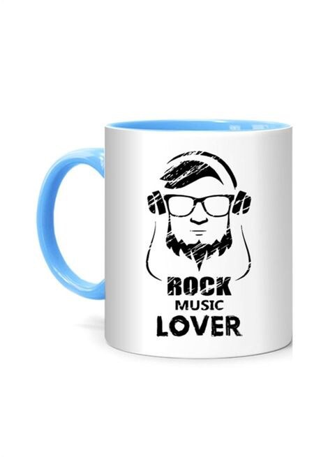 FMstyles Rock Music Lover Printed Mug White/Blue 10 cm