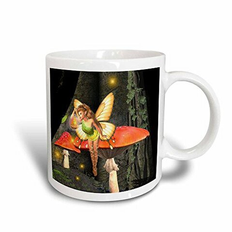 3dRose Pretty Forest Fairy On Mushroom/Toadstool With Light Magic Transforming Mug, 11 oz, Multicolor