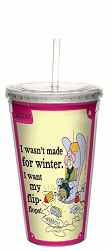 Tree-Free Greetings 16-Ounce Double-Walled Cool Cup with Reusable Straw, Aunty Acid Flip Flops