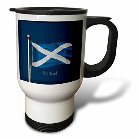 3dRose Waving Flag of Scotland on a Flagpole with Dark Blue Background Travel Mug, 14 oz, Multicolor