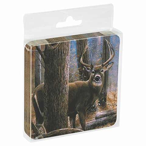 Tree-Free Greetings Set Of 4 Cork-Backed Coasters, 3.75 x 3.75 Inches, Woodland Sentry Buck Themed Wildlife Art