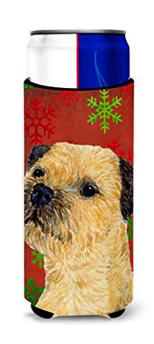 Caroline&#39;s Treasures Lh9323Muk Border Terrier Red And Green Snowflakes Holiday Christmas Ultra Beverage Insulators For Slim Cans, Slim Can, Multicolor