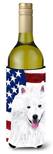 Caroline&#39;s Treasures Sc9023Literk Usa American Flag With American Eskimo Wine Bottle Beverage Insulator Beverage Insulator Hugger, Wine Bottle, Multicolor