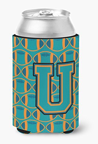 Caroline&#39;s Treasures Cj1063-Ucc Letter U Football Aqua, Orange And Marine Blue Can Or Bottle Hugger, Can Hugger, Multicolor