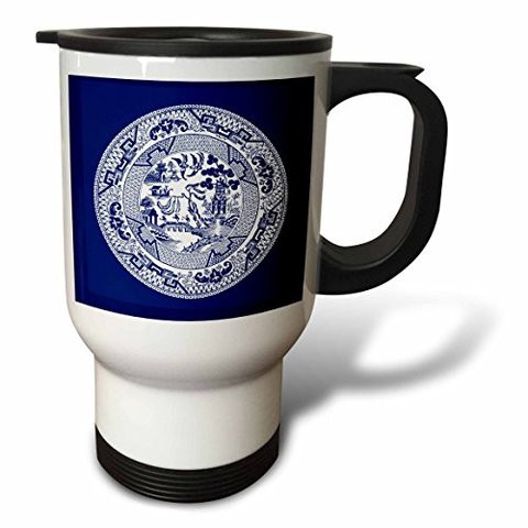 3Drose Willow Pattern In Delft Blue And White Travel Mug, 14 Oz, White