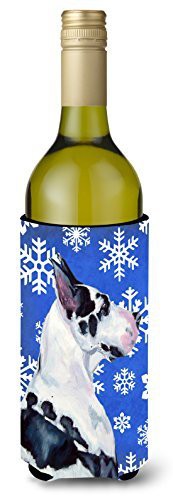 Caroline&#39;s Treasures Lh9281Literk Great Dane Winter Snowflakes Holiday Wine Bottle Beverage Insulator Beverage Insulator Hugger, Wine Bottle, Multicolor